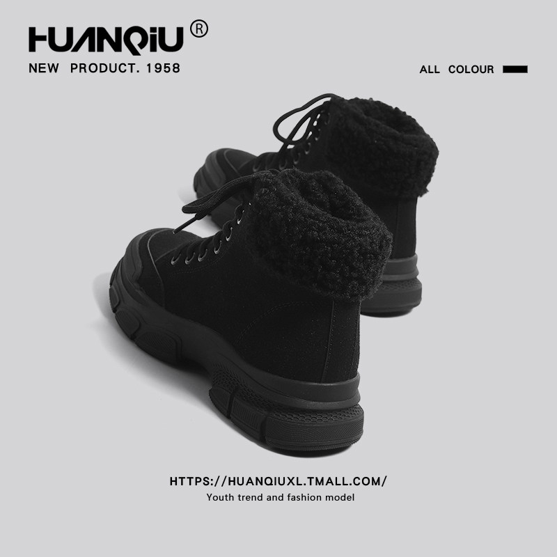 环球黑色雪地靴女2025新款冬季厚底马丁靴加绒保暖棉靴防滑靴子女,女鞋,时尚雪地靴,淘宝优惠券,粉丝福利购,淘宝优惠卷