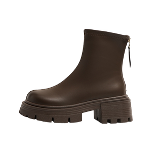 环球加绒厚底马丁靴女款2025秋冬新款黑色增高靴子女时尚皮面短靴