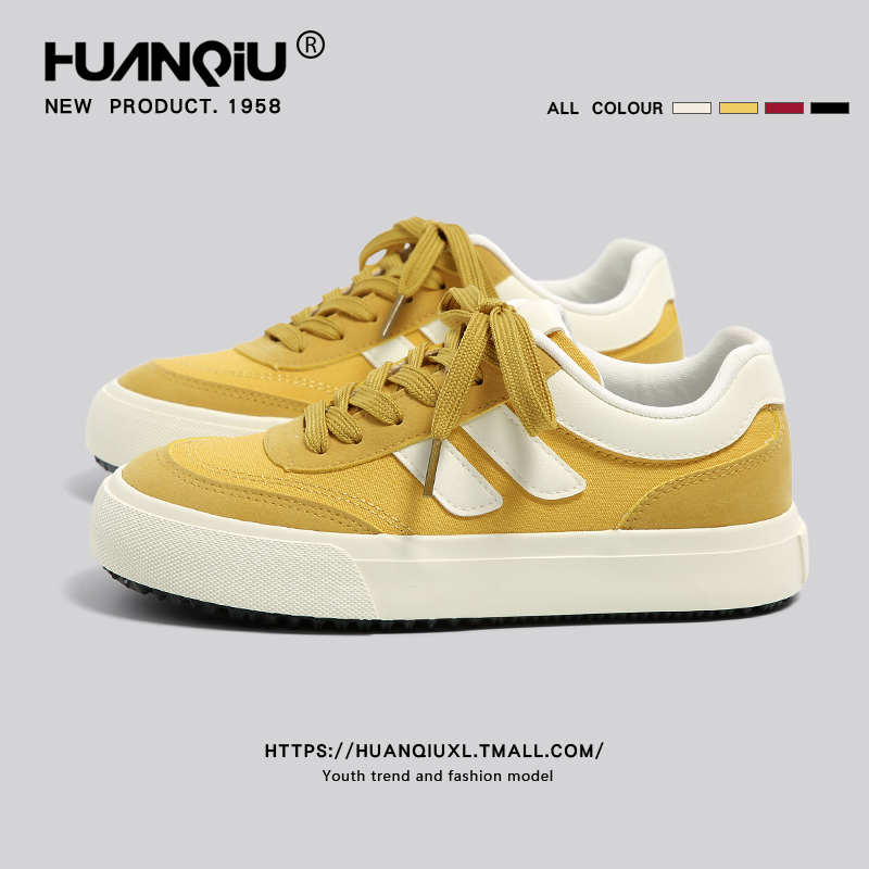 环球韩版黄色帆布鞋女运动鞋