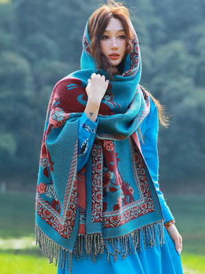 春夏秋冬季民族风双面拍照披肩