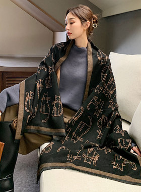 仿羊绒披肩女秋冬长款双面夏季