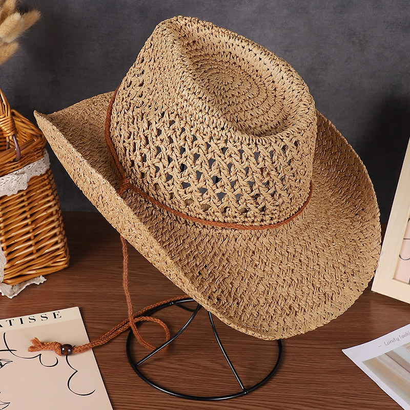 旅游拍照复古民族风草帽女大沿牛仔透气草编帽子夏季防晒遮阳帽