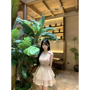 圆领设 连衣裙精致感夏季 破界衣柜微醺 裸粉色名媛气质超好看新品