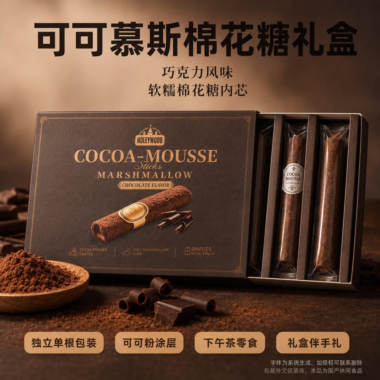 雪茄造型棉花糖可可粉蛋糕甜品装饰摆件送礼礼盒