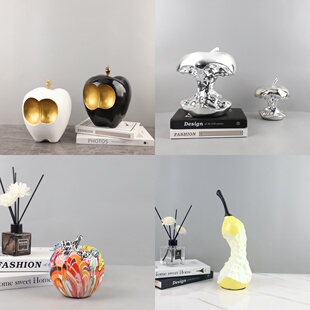 北欧创意树脂水果苹果梨子艺术装饰摆件玄关电视柜桌面家居装饰品