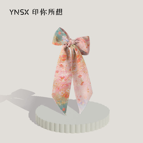 原创国风粉色海洋丝巾发带长条