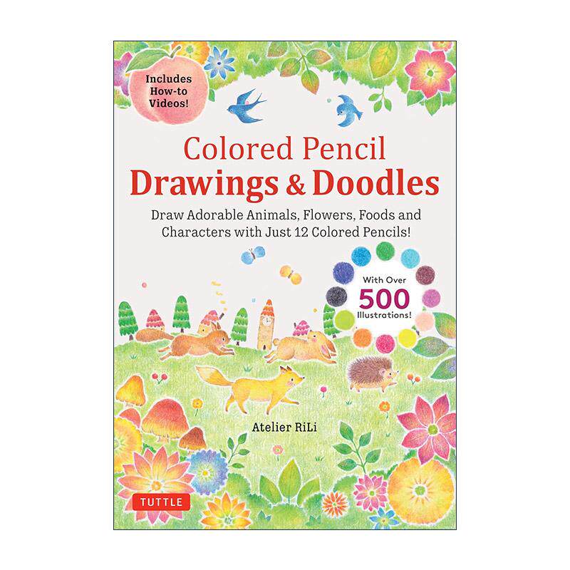 英文原版 Colored Pencil Drawings and Doodles 彩色铅笔绘画与涂鸦插图指南 可爱动物 花卉 食物与人物 英文版进口英语原版书籍