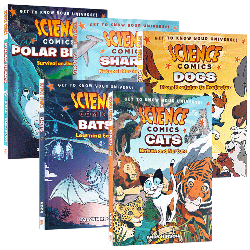 科学漫画系列5册 英文原版绘本 Science Comics Polar Bears 北极熊 猫 狗 英文版儿童图画故事书 小学生课外阅读动物科普认知读物
