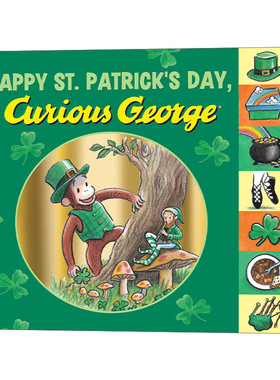 英文原版 Happy St. Patrick's Day Curious George Tabbed Board Book 好奇猴乔治 圣帕特里克节快乐 纸板书 英文版 进口英语书籍
