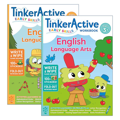 英文原版 Tinkeractive Early Skills English Language Arts Workbook Ages 3+/4+ 早期技能英语语言艺术练习册 2册 英文版进口书