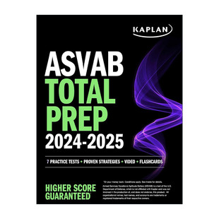 Prep 书籍 进口英语原版 备考策略 ASVAB Total 视频 2025 2024 英文版 英文原版 卡普兰兵种倾向选择测验 闪卡 含7套试题