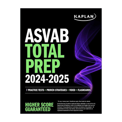 英文原版 ASVAB Total Prep 2024-2025 卡普兰兵种倾向选择测验 含7套试题+备考策略+视频+闪卡 英文版 进口英语原版书籍