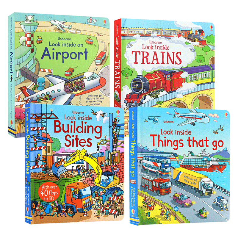 看里面交通工具系列4册 英文原版 Usborne Look Inside 尤斯伯恩 英文版儿童早教英语单词启蒙纸板书 翻翻书 进口原版书籍