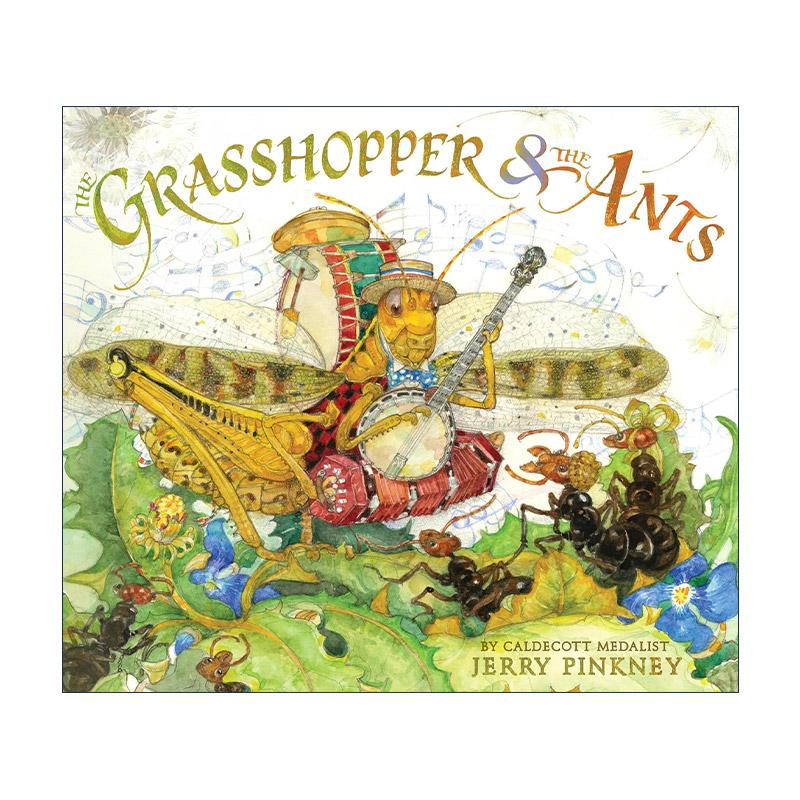 英文原版 The Grasshopper the Ants 蚱蜢和蚂蚁 精装图画书 插画师杰里.平克尼 凯迪克奖得主 英文版 进口英语原版书籍