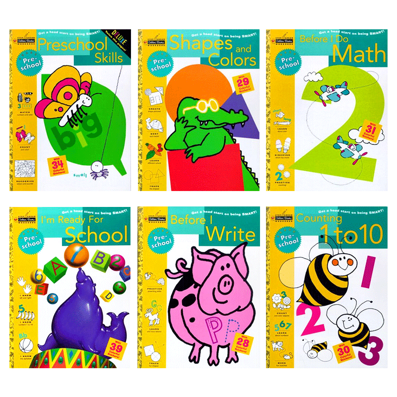 兰登美国学龄前儿童练习册6册 英文原版 Preschool Golden Book 数学/写作/数字/形状/颜色认知/学习能力 进口正版金色童书