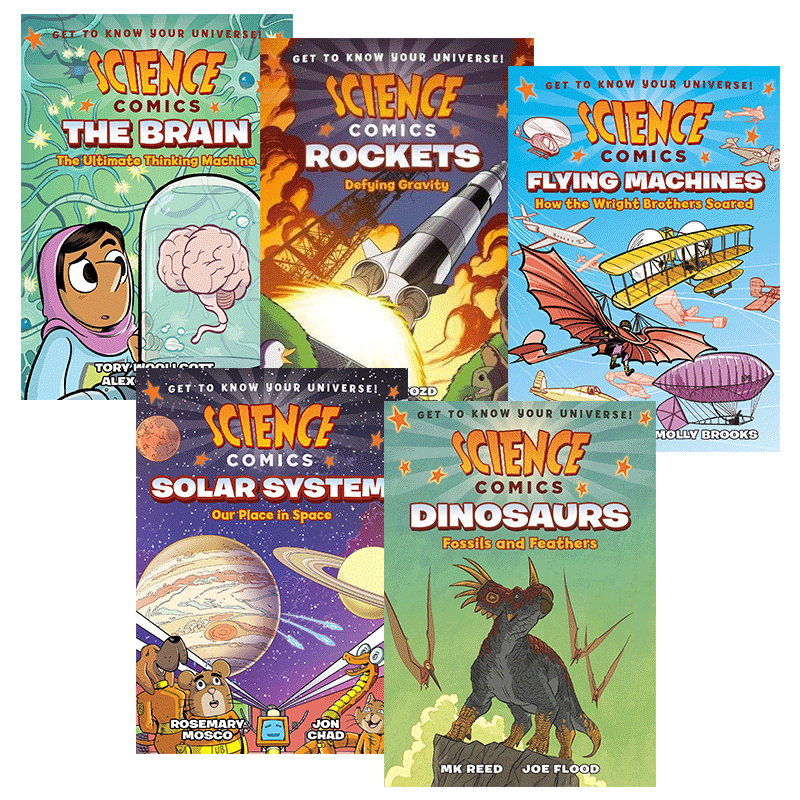 科学漫画系列5册套装 英文原版 Science Comics 恐龙 飞行器 火箭 太阳系 大脑 青少年读物 进口原版英语故事书 全英文版