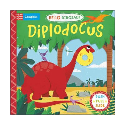 英文原版 Hello Dinosaur Diplodocus 你好梁龙 儿童科普百科STEM启蒙 机关操作纸板书 英文版 进口英语原版书籍