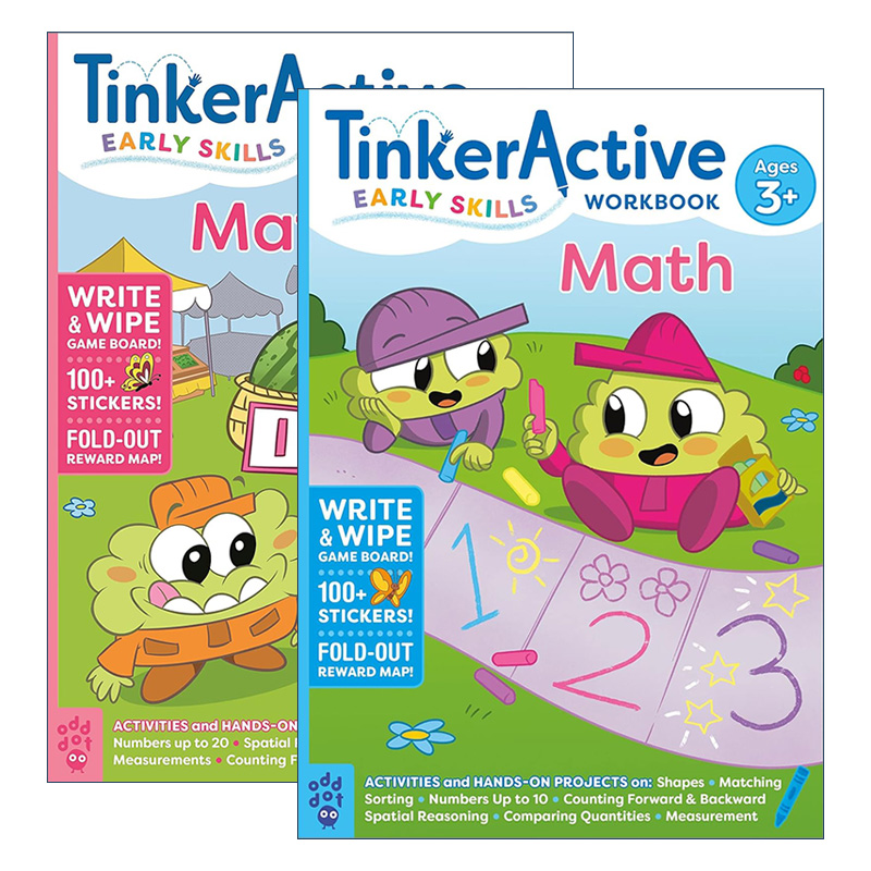 英文原版 Tinkeractive Early Skills Math Workbook Ages 3+/4+Tinkeractive 早期技能数学练习册 2册 英文版 进口英语原版书籍