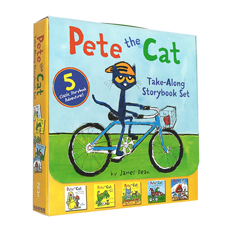 英文原版 Pete the Cat Take-Along Storybook Set 皮特猫5册便携式盒装 全彩图画故事绘本 英文版 进口英语原版书籍