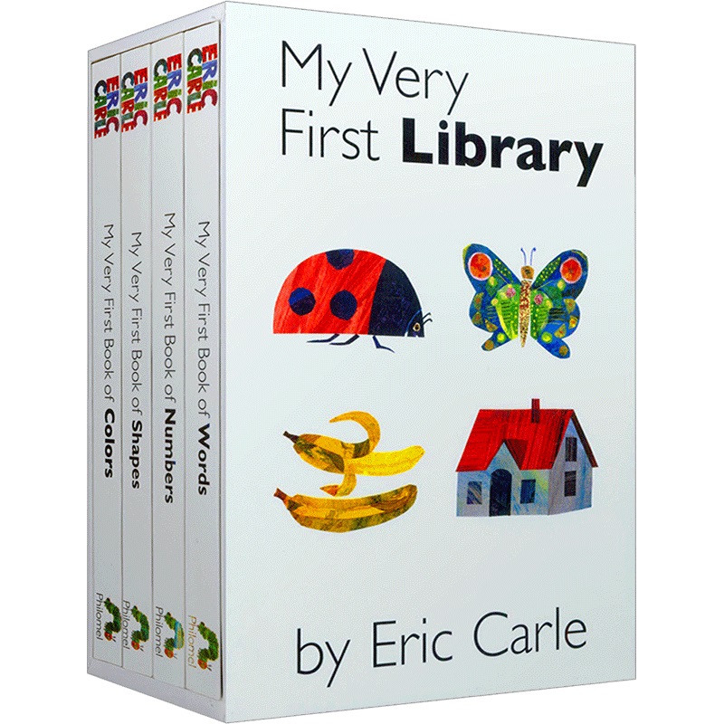 我的第1个图书馆4册纸板书英文原版绘本 Eric Carle My Very First Library艾瑞卡尔儿童英语启蒙认知书籍 Words Color Number