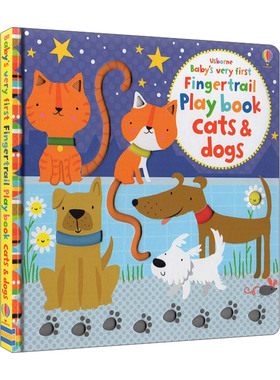 英文原版绘本 Usborne Baby's Very First Fingertrail Play Book Cats and Dogs 宝宝的第一本手指运动游戏书 小猫和小狗 英文版