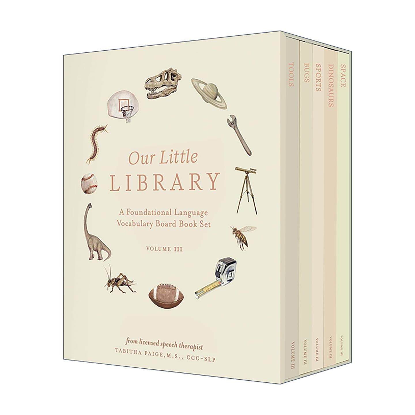 英文原版 Our Little Library Vol.3 我们的小图书馆3 幼儿儿童早教词汇手册 5册盒装套装绘本 纸板书 Tabitha Paige 英文版