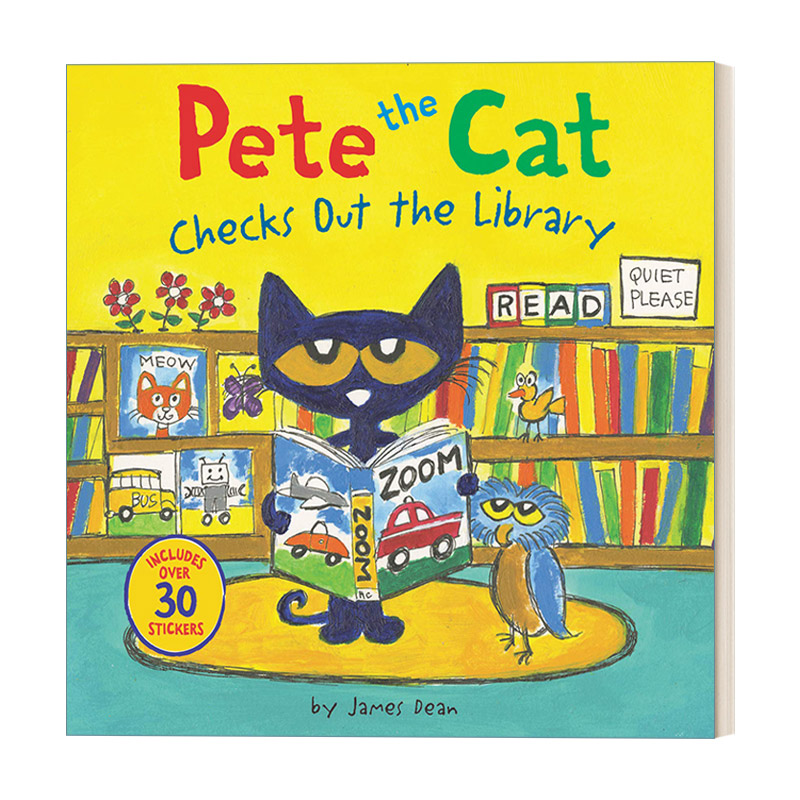 英文原版 Pete the Cat Checks Out the Library 皮特猫在图书馆 儿童图画故事书 亲子互动绘本 附贴纸 英文版 进口英语原版书籍