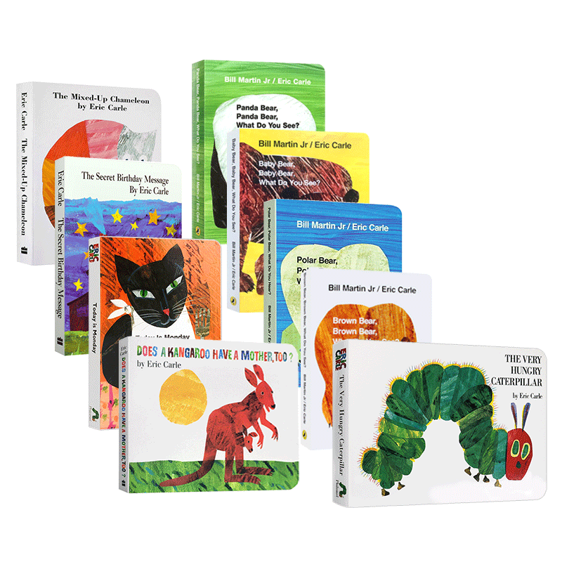 Eric Carle 卡尔爷爷经典绘本9册 英文原版绘本 好饥饿的毛毛虫 The very hungry caterpillar 棕色的熊 今天是星期一儿童英语启蒙