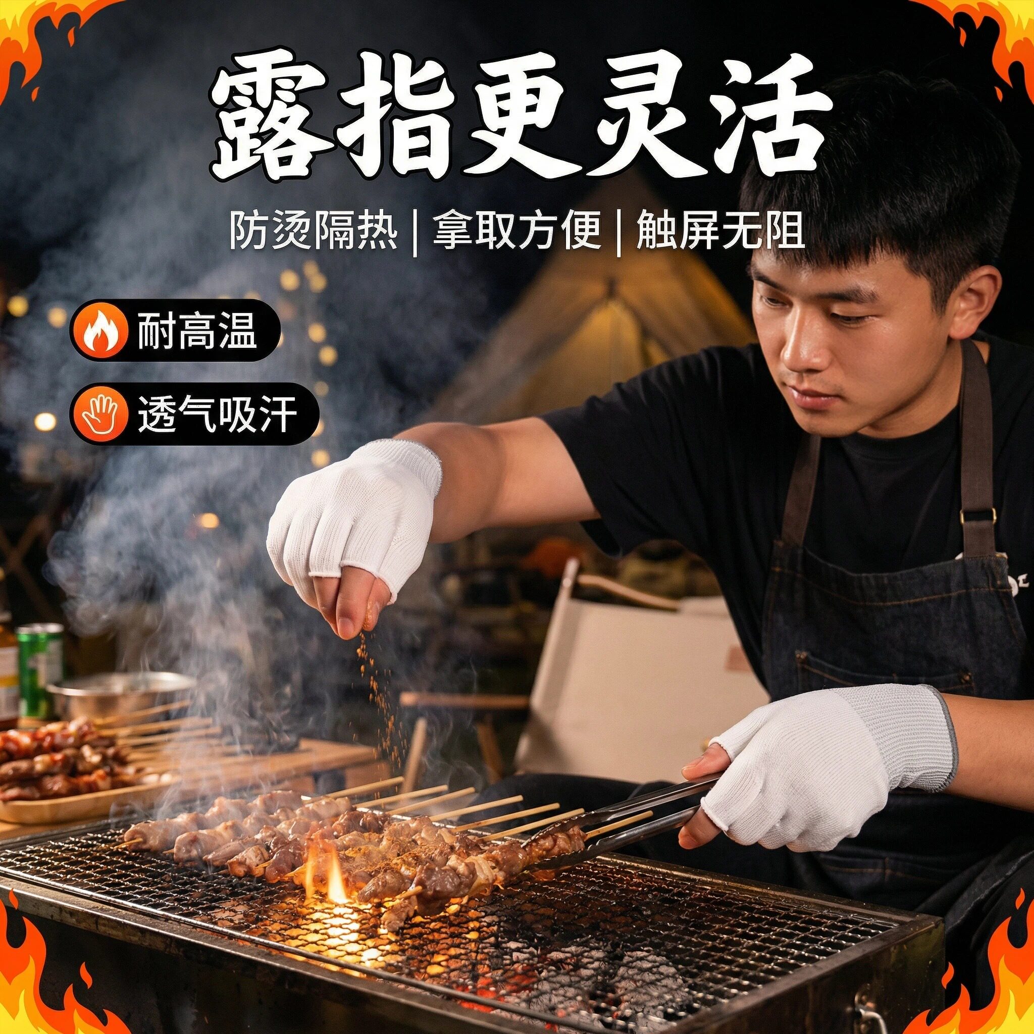 烧烤师傅专用防烫耐高温手套炸串炒菜厨房烤鸭铁板烧厨师撒料隔热