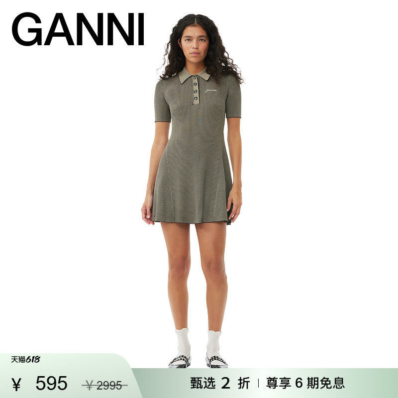 【甄选折扣】GANNI女装 logo刺绣纯色短裙polo领连衣裙 K2194883