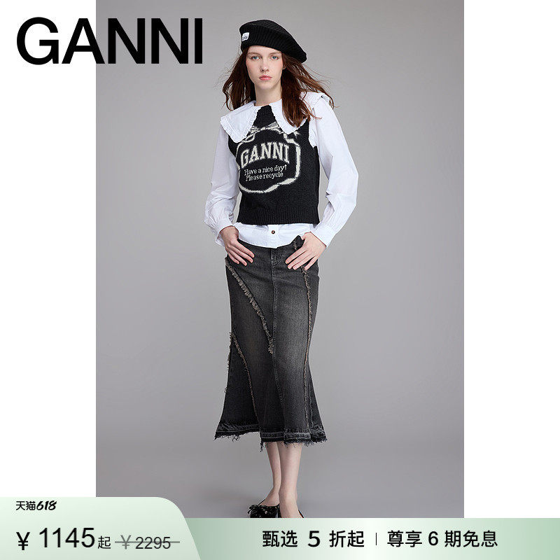 【甄选折扣】GANNI女装 丝带蝴蝶结LOGO马甲毛衣针织衫K2461252