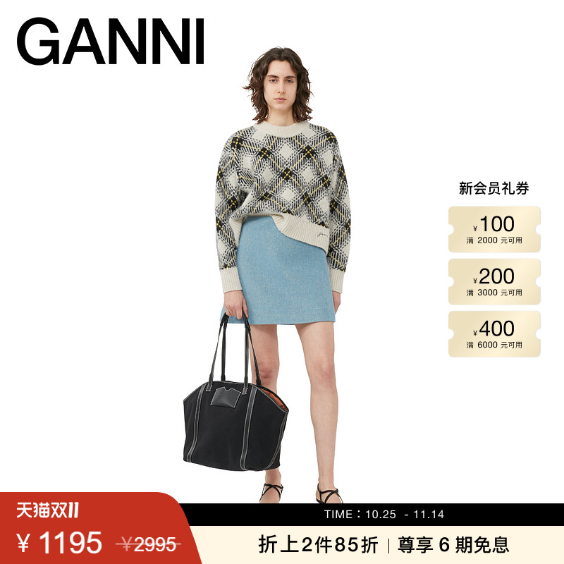 全新格纹羊毛混纺毛衣GANNI