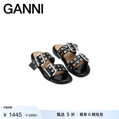 【甄选折扣】GANNI女鞋 双搭扣系带孔眼露趾时尚平底凉鞋S2664099