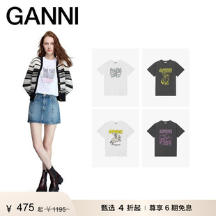 【甄选折扣】GANNI女装 可爱动物印花短袖夏纯棉舒适T恤宽松上衣