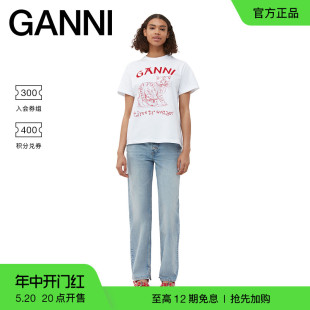 T3544151 休闲T恤衫 猫咪印花白色圆领宽松短袖 GANNI女装