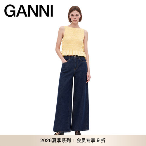 【新品会员9折】GANNI女装 优雅系带无袖荷叶边衬衫 A104048900K