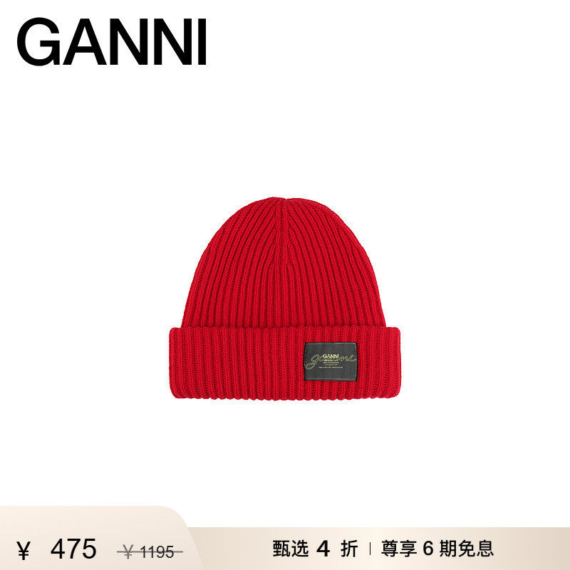 【甄选折扣】GANNI女士 赛车红帽子保暖毛线帽针织帽 A6833474