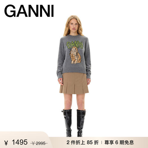 【折上2件85折】GANNI女装 呆萌兔子修身长袖衫套头毛衣 K2502523