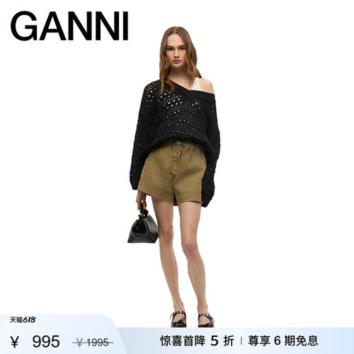 【惊喜首降】GANNI女装 水洗绿色优雅简约时尚休闲短裤 W0671028