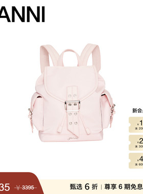 【甄选折扣】GANNI女包 Buck粉色logo简约休闲双肩包背包A6618868