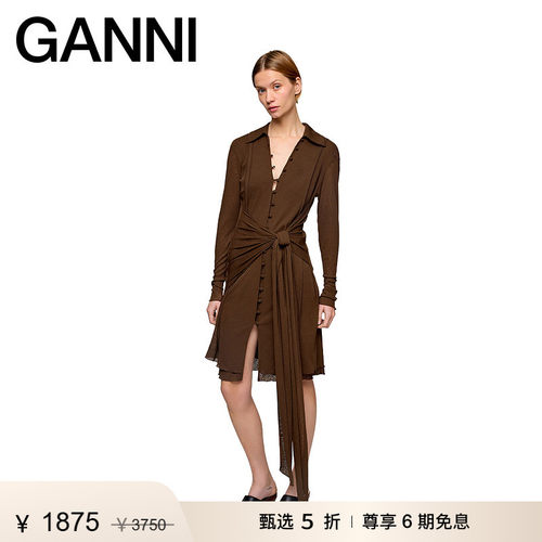 【新品首降】GANNI女装 优雅风搭扣绑带层次感连衣裙 A1030222ZWX