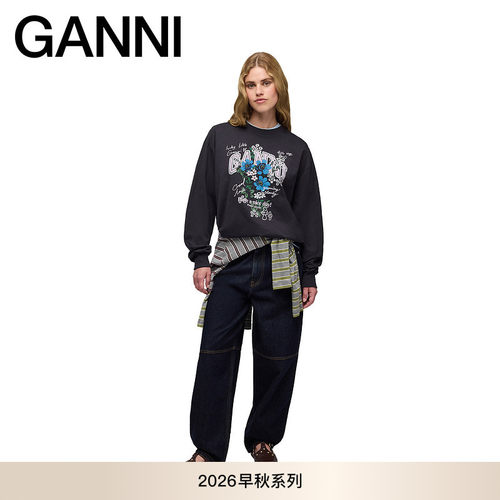 【早秋新款】GANNI女装 花卉印花长袖T恤衫宽松上衣 A1050305252
