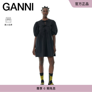 黑色圆领棉质泡泡袖 GANNI女装 短裙连衣裙 明星同款 F9005099