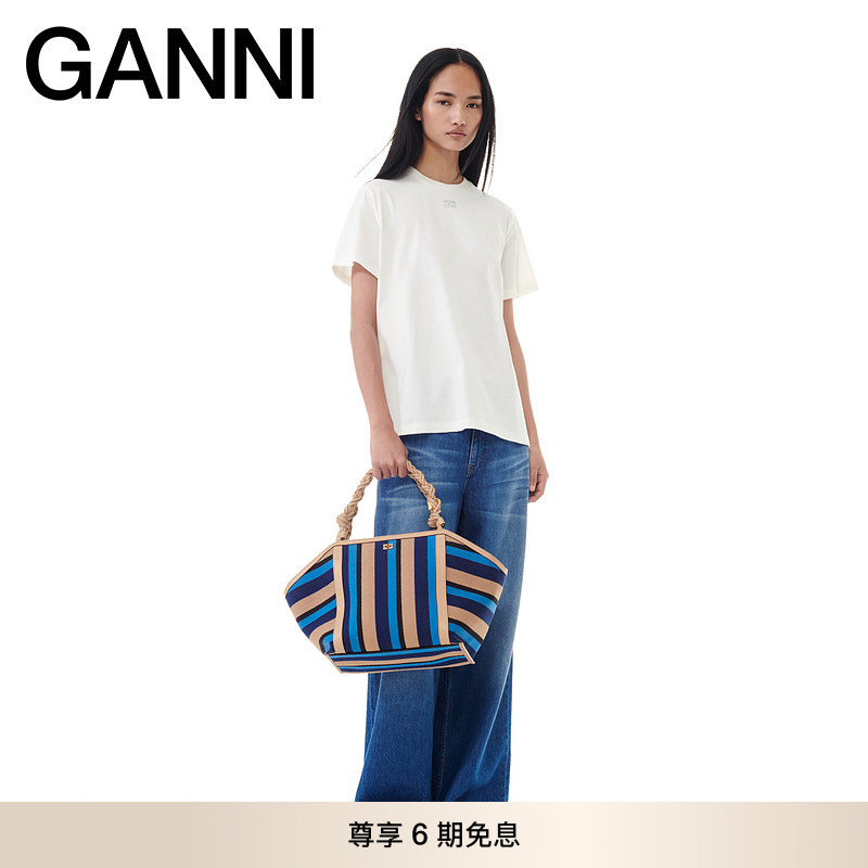 GANNI女装 白鹭色蝴蝶logo短袖T恤夏季简约宽松圆领上衣 T3946135图片