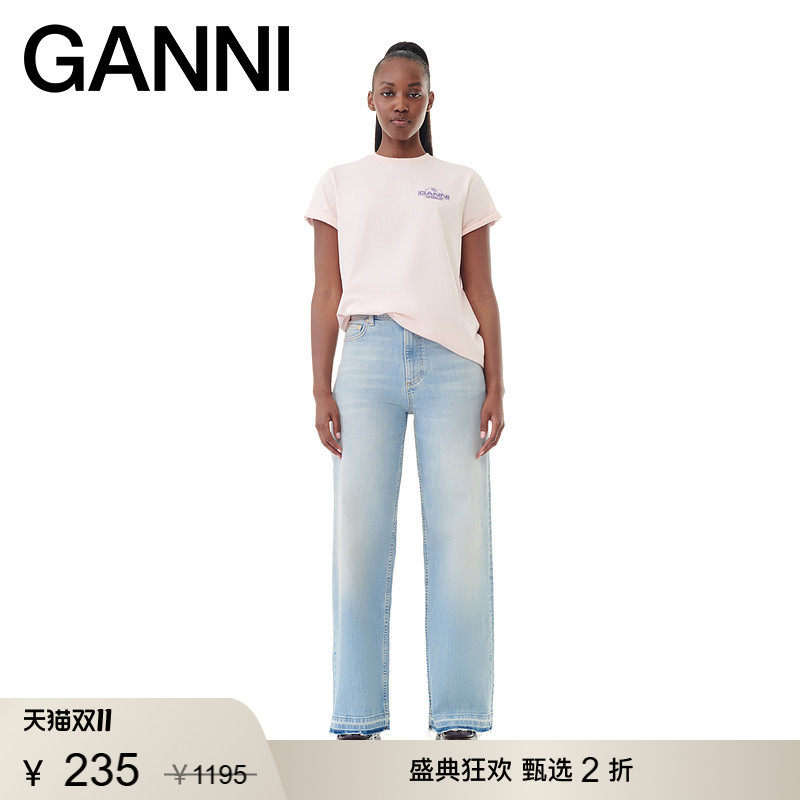 【甄选折扣】GANNI女装 粉色纯棉上衣夏简约美式短袖T恤 T3919042