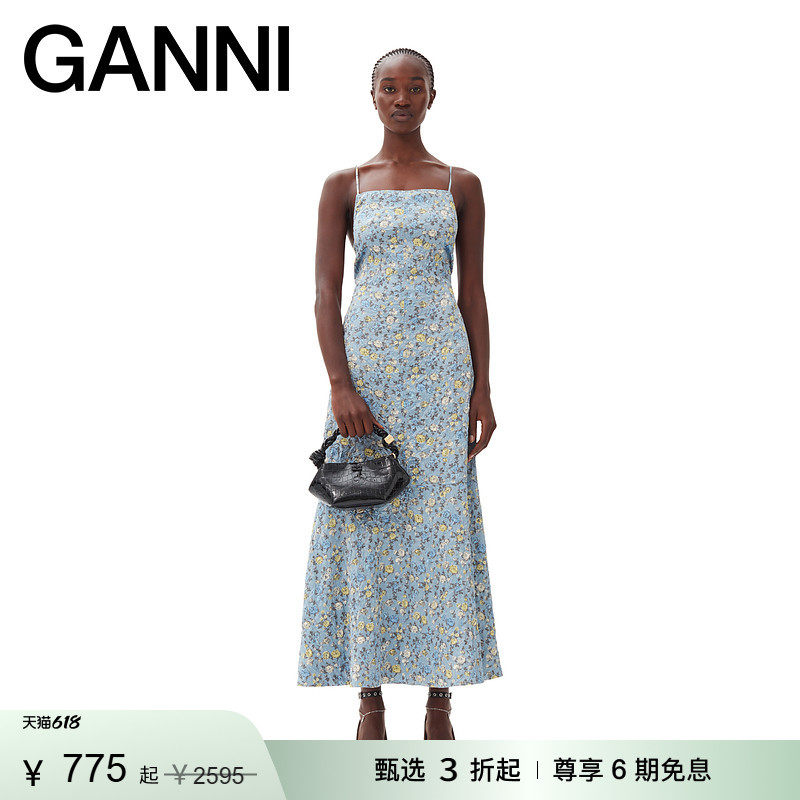 【惊喜首降】GANNI女装 碎花一字领夏季吊带长裙连衣裙 W0126766