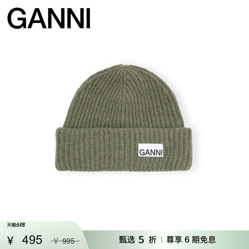 【甄选折扣】GANNI女士 圆顶休闲羊毛混纺毛线帽针织帽 A4429861