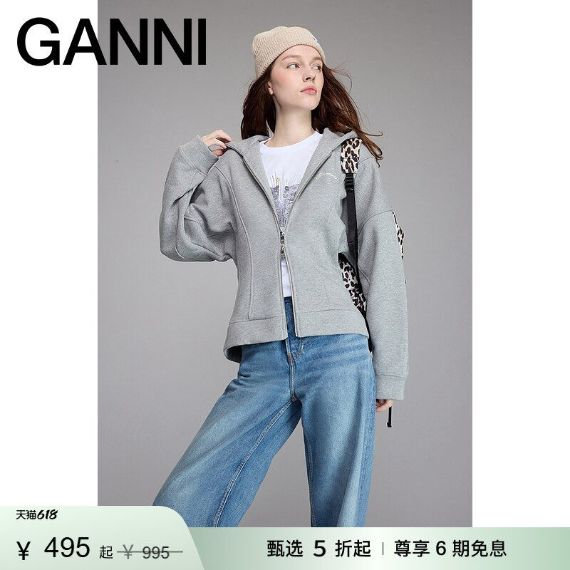 【甄选折扣】GANNI女士 经典款 logo保暖羊毛混纺毛线帽针织帽