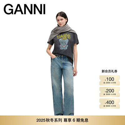 GANNI女装 美式做旧趣味泰迪熊印花棉质休闲短袖T恤A1050076055