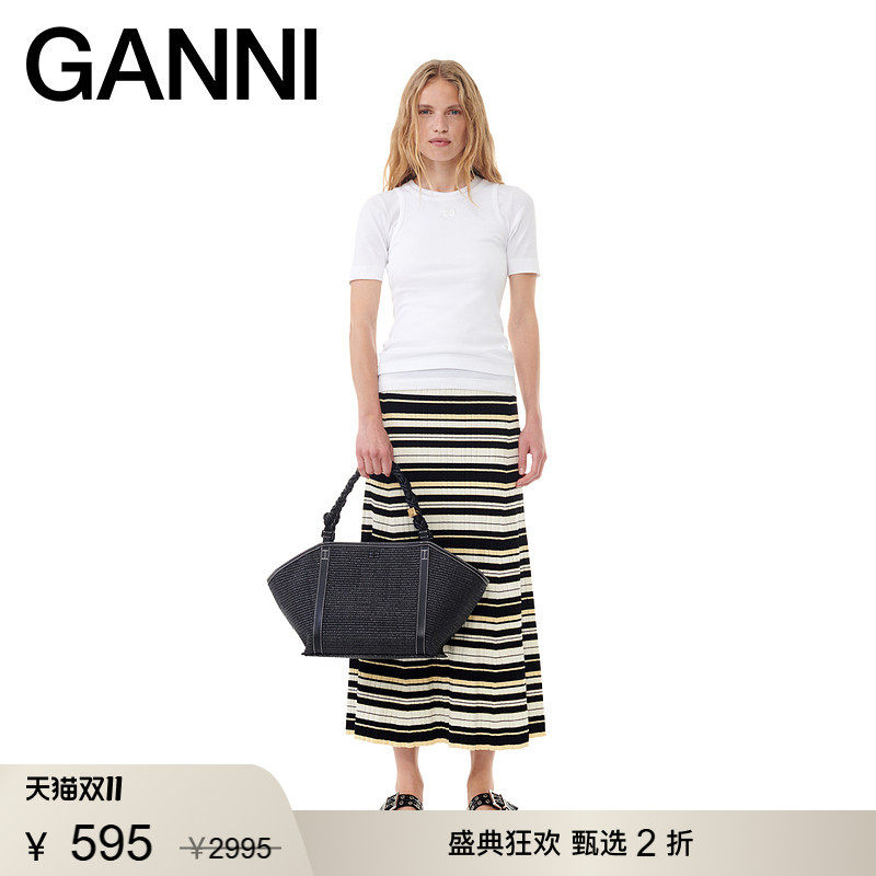 【甄选折扣】GANNI女装 条纹羊毛优雅长裙柔软舒适半身裙K2228999